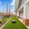 Game lawn with grass and cornhole boards 